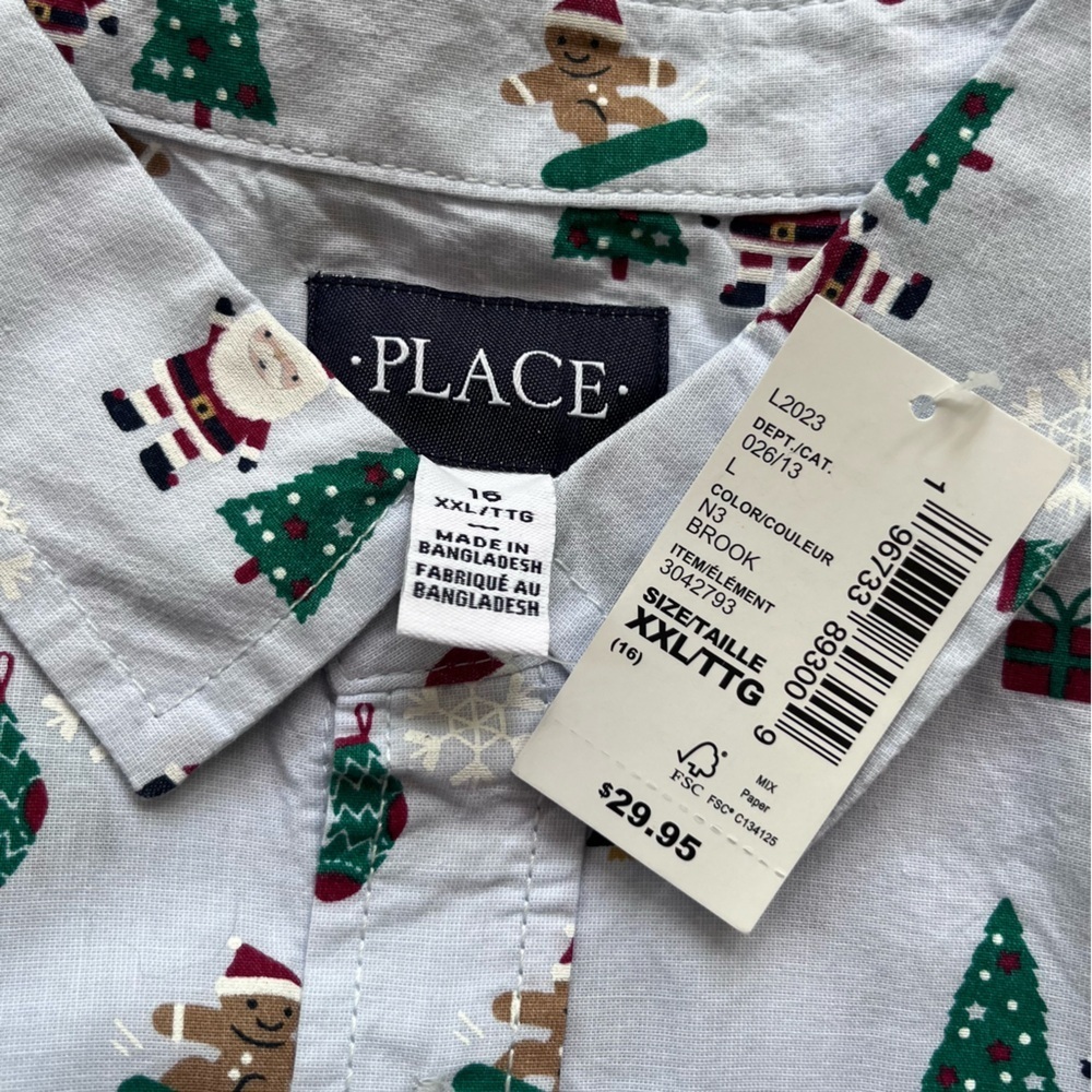 The Childen's Place Boys Long Sleeve Christmas Dress Shirt, Size 16, XXL - Picture 8 of 9